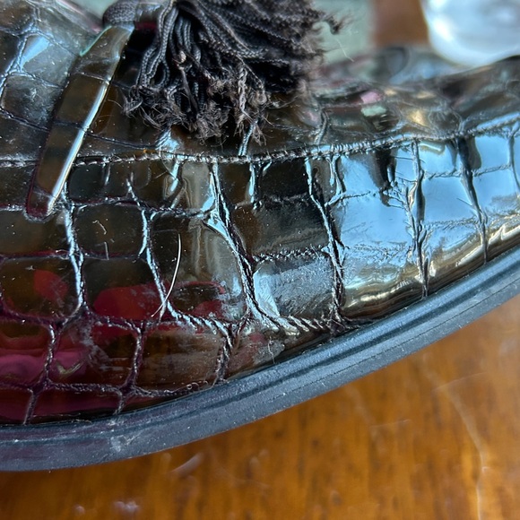 Stuart Weitzman Tassel LoafersWomen’s 7.5 BrownCroc Embossed Leather Block Heel - Picture 14 of 17